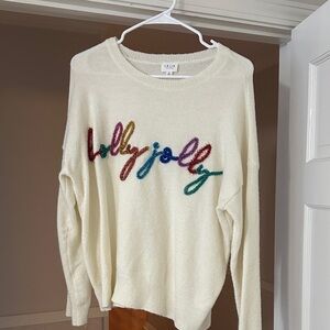 Le Lis “Holly Jolly” tinsel Cream Sweater
